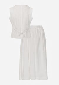 Born2be - Biały Bawełniany Komplet Rozkloszowana Spódnica i Kamizelka Moveina. Kolor: biały. Materiał: bawełna. Wzór: ażurowy #4