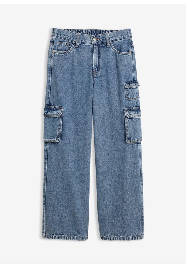 bonprix - Dżinsy z szerokimi nogawkami, mid waist. Kolor: niebieski