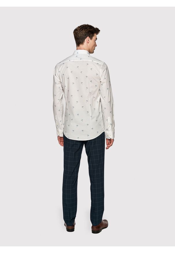 Pako Lorente - PAKO LORENTE – Biała męska koszula w palmy. Typ kołnierza: kołnierzyk klasyczny. Kolor: biały. Materiał: elastan, bawełna. Długość rękawa: długi rękaw. Długość: długie. Styl: klasyczny