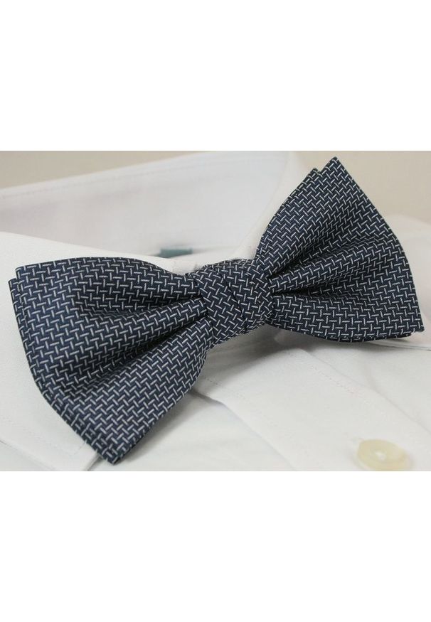 Stylowa mucha z poszetką - Chattier, Męska - Granat we Wzór. Kolor: niebieski. Styl: elegancki