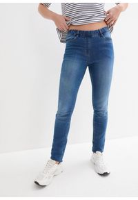 bonprix - Jegginsy mid waist z wygodnym paskiem w talii. Kolor: niebieski #1