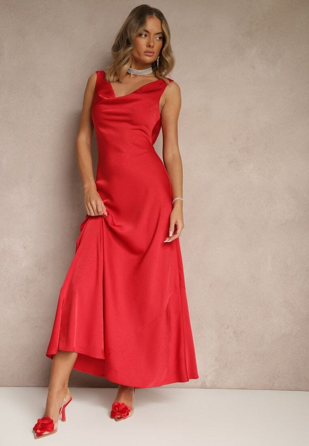 Renee - Czerwona Taliowana Sukienka Vices Wiązana przy Karku Zinvea. Kolor: czerwony. Typ sukienki: proste. Styl: elegancki