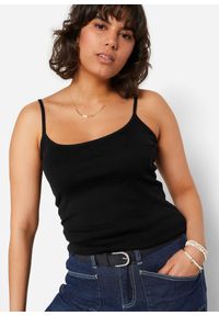 bonprix - Bawełniany top na cienkich ramiączkach (3 szt.). Kolor: czarny. Materiał: bawełna. Długość rękawa: na ramiączkach #1