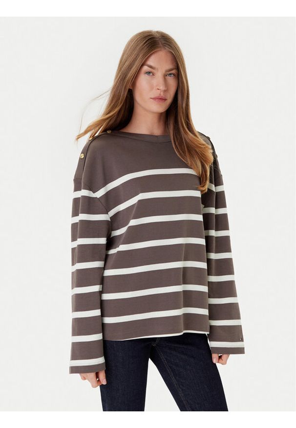 TOMMY HILFIGER - Tommy Hilfiger Bluzka Gold Button WW0WW45760 Brązowy Relaxed Fit. Kolor: brązowy. Materiał: bawełna