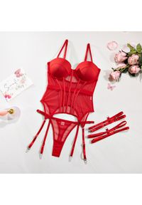 Intica - Komplet bielizny push-up z regulowanymi paskami Kalindi. Kolor: czerwony. Materiał: tkanina, materiał #1