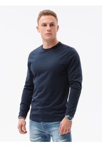 Ombre Clothing - Longsleeve męski bez nadruku L138 - granatowy - S. Kolor: niebieski. Materiał: bawełna. Długość rękawa: długi rękaw. Styl: klasyczny