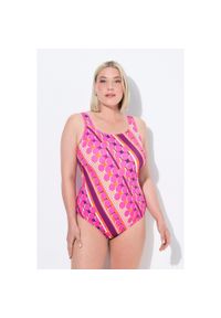 ULLA POPKEN - Damski Strój kąpielowy kropki bez miękkich miseczek okrągły dekolt. Kolekcja: plus size. Kolor: różowy. Materiał: poliamid, poliester, materiał, elastan. Wzór: kropki #1