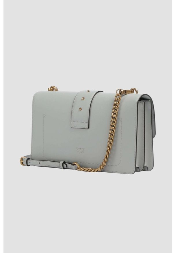 Pinko - PINKO Szara kopertówka Love One Mini St. Cl Vitello Seta. Kolor: szary. Materiał: skórzane. Styl: casual, elegancki