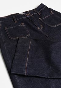 Renee - Granatowe Szerokie Jeansy z Bawełną High Waist Ozdobione Kieszeniami Lalla. Stan: podwyższony. Kolor: niebieski. Wzór: aplikacja. Styl: elegancki #6