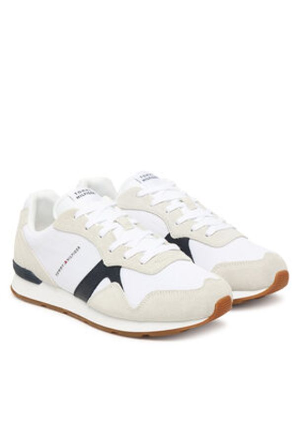 TOMMY HILFIGER - Tommy Hilfiger Sneakersy Runner Icon Mix FM0FM05679 Écru. Materiał: skóra, zamsz