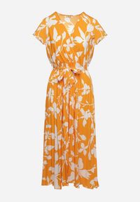 Born2be - Pomarańczowa Kopertowa Plisowana Sukienka z Gumką i Paskiem w Talii Denevia. Okazja: na co dzień. Kolor: pomarańczowy. Długość rękawa: krótki rękaw. Typ sukienki: kopertowe. Styl: casual #4