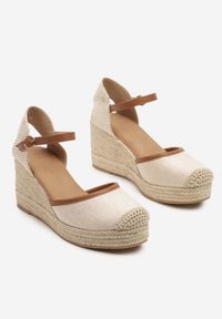 Born2be - Beżowo-Brązowe Sandały w Stylu Espadryli na Plecionym Koturnie Eladwena. Kolor: beżowy. Sezon: lato. Obcas: na koturnie