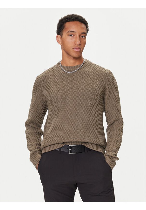 Hugo - HUGO Sweter Syer 50546995 Beżowy Regular Fit. Kolor: beżowy. Materiał: bawełna