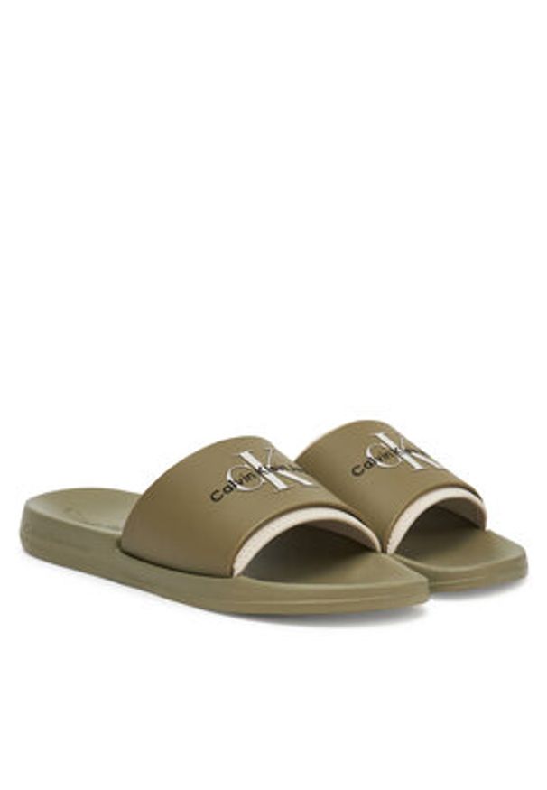 Calvin Klein Jeans Klapki Slide Rubber Neoprene Monologo YM0YM00361 Khaki. Kolor: brązowy. Materiał: syntetyk