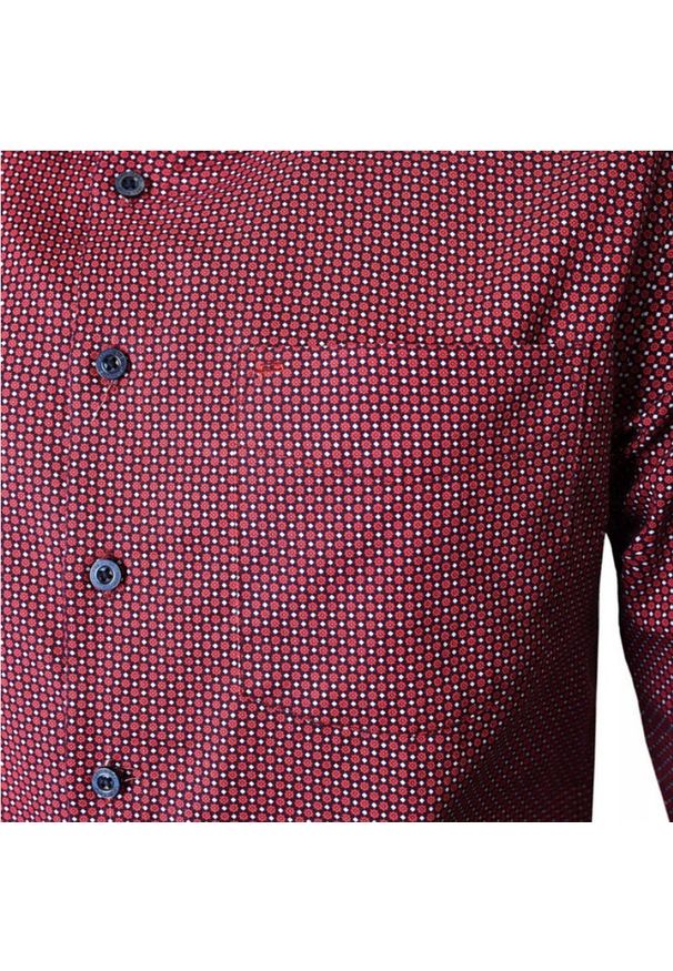 Delikatnie Taliowana Koszula Weekendowa - Pako Jeans - Malinowa, Drobny Wzór. Okazja: na co dzień. Kolor: czerwony. Materiał: bawełna. Styl: casual