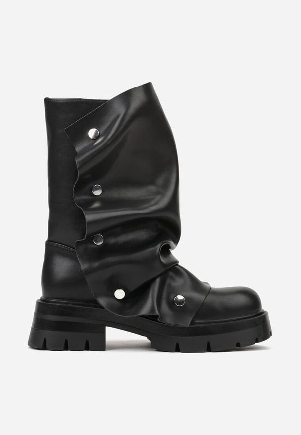 Born2be - Czarne Botki z Marszczoną Cholewką na Napy Tusirene. Okazja: na co dzień. Kolor: czarny. Materiał: satyna, jeans. Szerokość cholewki: normalna. Sezon: jesień. Styl: casual, elegancki