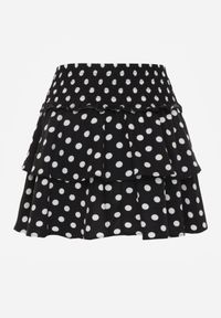 Born2be - Czarna Spódnica Mini w Kropki z Falbankami Xanitta. Kolor: czarny. Wzór: kropki #6