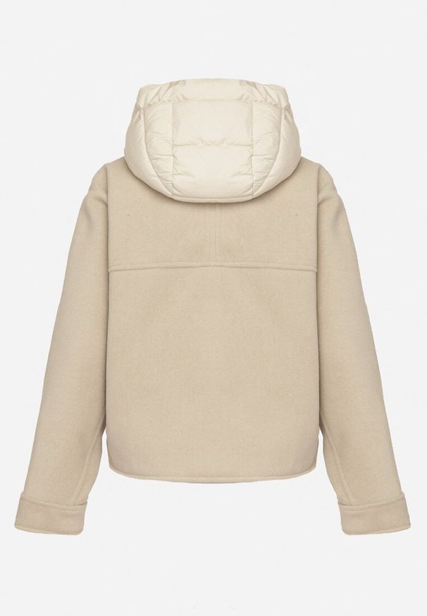 Born2be - Beżowa Przejściowa Kurtka z Rękawami Typu Nietoperz i Kapturem Alinee. Okazja: na spacer. Kolor: beżowy. Materiał: jeans. Sezon: jesień, wiosna. Styl: klasyczny