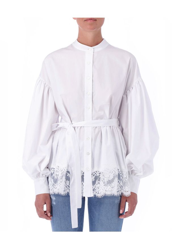 Ermanno Firenze - ERMANNO FIRENZE - Biała koszula z koronką. Kolor: biały. Materiał: koronka. Długość: długie. Wzór: koronka. Styl: elegancki