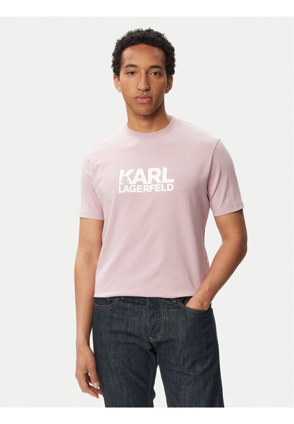 Karl Lagerfeld - KARL LAGERFELD T-Shirt 755780 563235 Różowy Regular Fit. Typ kołnierza: dekolt w karo. Kolor: różowy. Materiał: bawełna