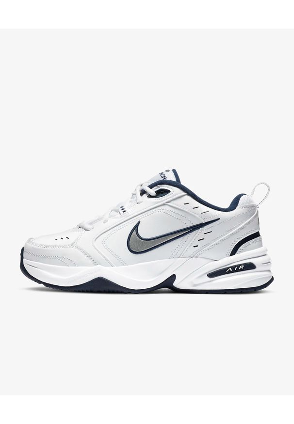 Sneakersy męskie Nike Air Monarch IV. Okazja: na co dzień. Kolor: biały. Materiał: skóra, syntetyk. Szerokość cholewki: normalna. Sport: fitness