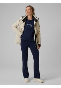 4f - 4F T-shirt boxy z nadrukiem damski - granatowy XS. Okazja: na co dzień. Kolor: niebieski. Materiał: dzianina, materiał, bawełna. Wzór: nadruk. Styl: casual #2