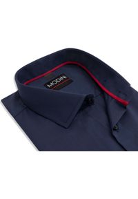 Modini - Granatowa gładka koszula męska Y37. Kolor: niebieski. Materiał: bawełna, poliester, tkanina. Wzór: gładki #1