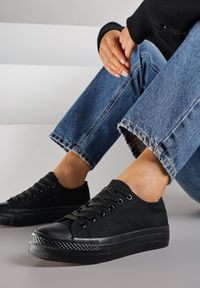Born2be - Czarne Trampki Vices na Grubszej Podeszwie pod Kostkę Tilomea. Okazja: na co dzień. Zapięcie: sznurówki. Kolor: czarny. Materiał: jeans. Styl: casual #6