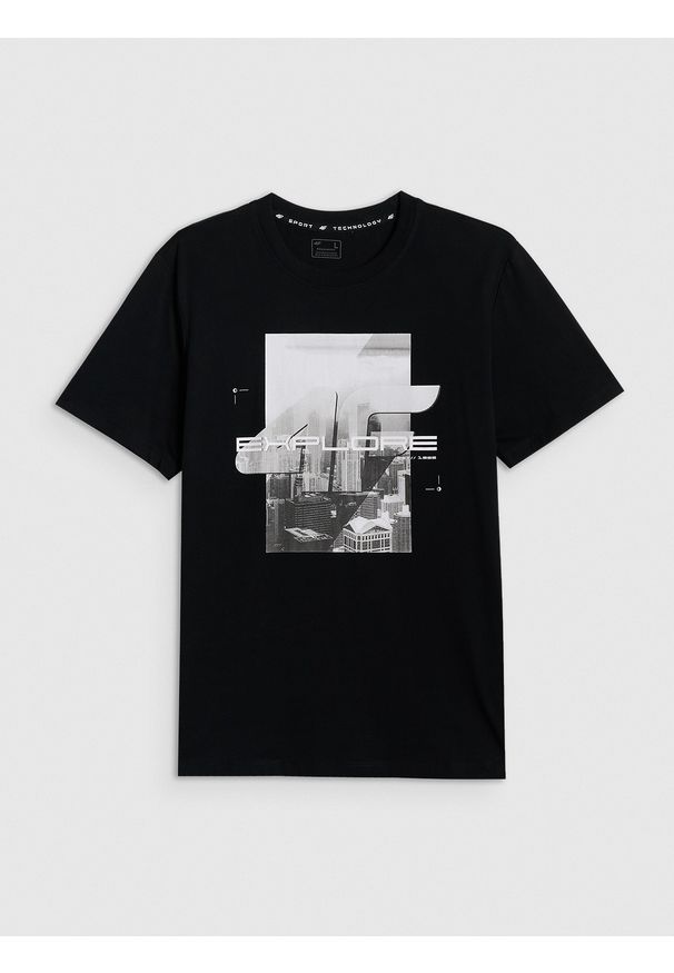 4f - 4F T-shirt regular z nadrukiem męski - czarny XL. Okazja: na co dzień. Kolor: czarny. Materiał: dzianina, bawełna, materiał. Wzór: nadruk. Styl: casual, klasyczny