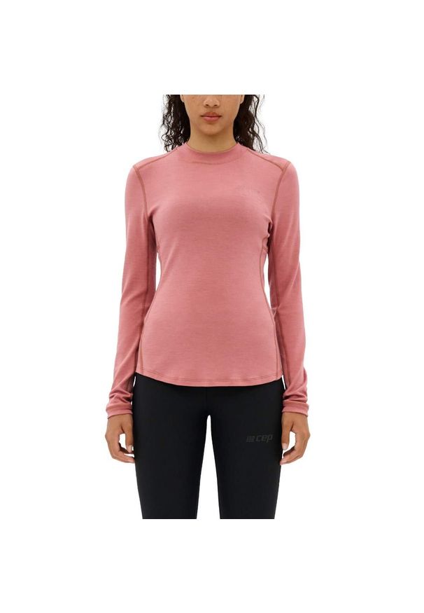 Bluzka sportowa do biegania z wełną merino damska CEP Cold Weather. Kolor: różowy. Materiał: wełna. Sezon: zima. Sport: bieganie, fitness