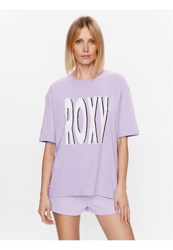 Roxy T-Shirt ERJZT05461 Fioletowy Regular Fit. Kolor: fioletowy. Materiał: bawełna