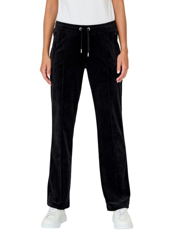 Juicy Couture - JUICY COUTURE Czarne spodnie Tina. Kolor: czarny. Materiał: poliester. Wzór: aplikacja
