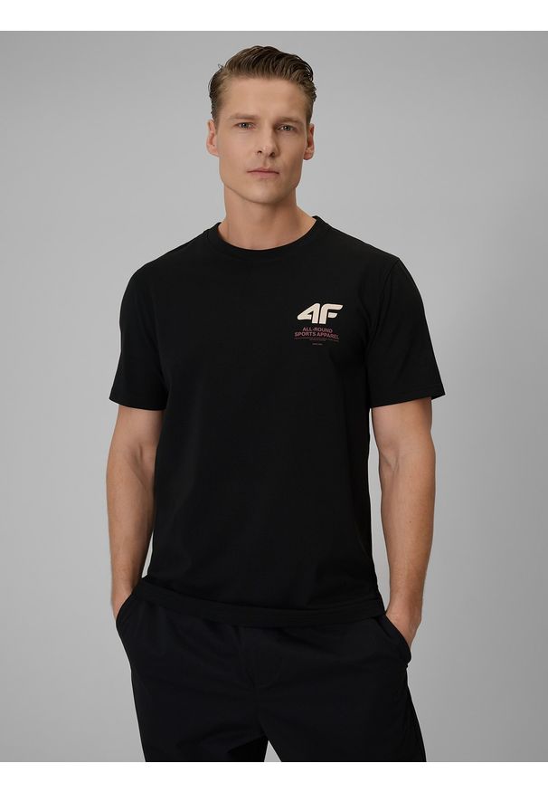 4f - 4F T-shirt regular gładki męski - czarny S. Okazja: na spacer, na co dzień. Kolor: czarny. Materiał: jeans, materiał, dresówka. Wzór: gładki. Styl: casual, klasyczny