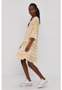 Vero Moda - Sukienka. Kolor: żółty. Materiał: tkanina, bawełna. Typ sukienki: rozkloszowane #1
