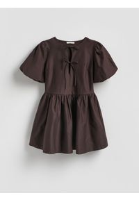 Reserved - Sukienka mini - ciemnobrązowy. Kolor: brązowy. Materiał: dzianina. Długość: mini