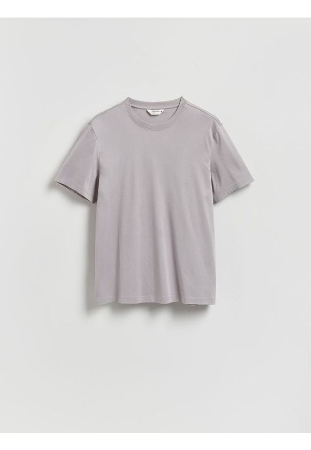Reserved - T-shirt regular z bawełny merceryzowanej - szary. Kolor: szary. Materiał: bawełna