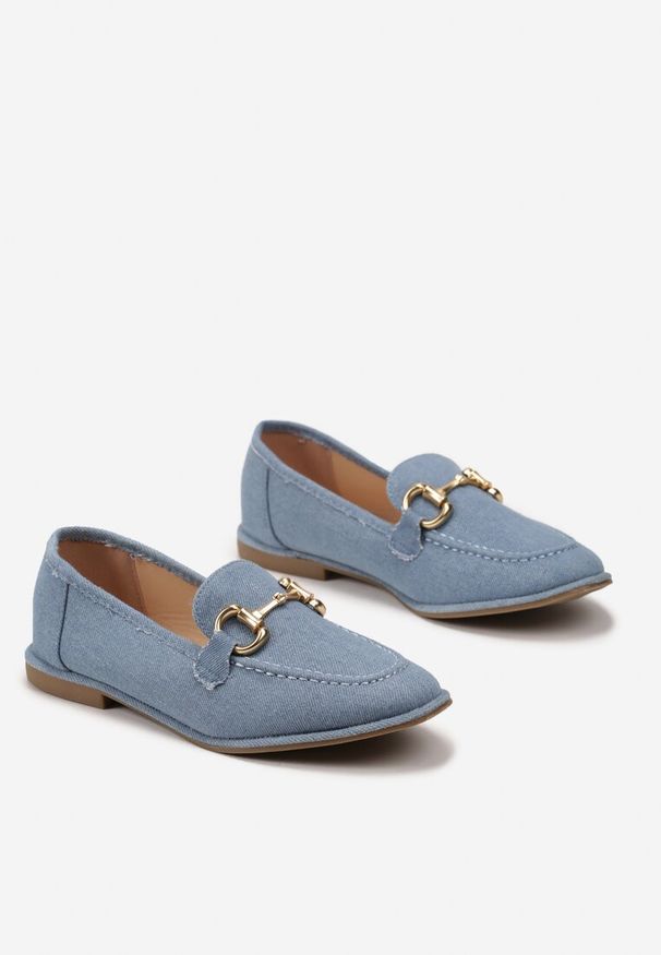 Born2be - Niebieskie Eleganckie Mokasyny na Płaskiej Podeszwie z Klamrą Nustia. Zapięcie: klamry. Kolor: niebieski. Obcas: na płaskiej podeszwie. Styl: elegancki