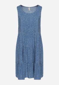 Born2be - Niebieska Bawełniana Sukienka w Kropki z Falbanami Zerolia. Okazja: na co dzień, do pracy, na spotkanie biznesowe. Kolor: niebieski. Materiał: bawełna. Wzór: kropki. Typ sukienki: proste. Styl: biznesowy, klasyczny, casual #3