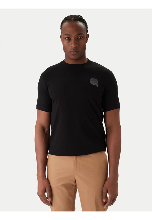 Karl Lagerfeld - KARL LAGERFELD T-Shirt 755023 561235 Czarny Regular Fit. Typ kołnierza: dekolt w karo. Kolor: czarny. Materiał: bawełna