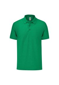 FRUIT OF THE LOOM - Koszulka Polo Męska Dopasowana. Typ kołnierza: polo. Kolor: zielony. Materiał: poliester, bawełna