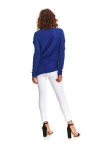 TOP SECRET - Niebieski sweter damski z asymetrycznym dołem. Kolor: niebieski. Materiał: dzianina. Długość: długie. Sezon: zima, jesień #4