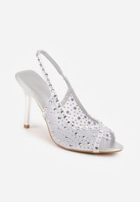 Born2be - Srebrne Sandały na Szpilce VICES z Transparentną Cholewką i Cyrkoniami Imelle. Nosek buta: otwarty. Kolor: srebrny. Materiał: skóra, materiał. Wzór: aplikacja. Sezon: lato. Obcas: na szpilce. Styl: klasyczny. Wysokość obcasa: średni #7