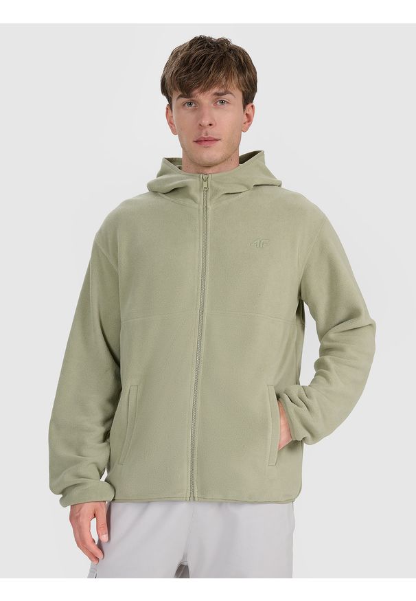 4f - 4F Polar z kapturem regular męski - oliwkowy S. Typ kołnierza: kaptur. Kolor: oliwkowy, brązowy, wielokolorowy. Materiał: polar. Wzór: jednolity. Sport: wspinaczka