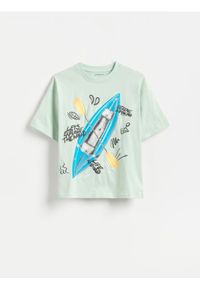 Reserved - Bawełniany t-shirt z nadrukiem - jasnoniebieski. Kolor: niebieski. Materiał: bawełna. Wzór: nadruk #1