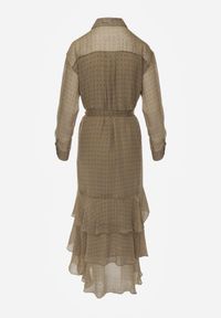 Born2be - Zielona Koszulowa Sukienka z Dłuższym Tyłem i Falbanami Savandra. Okazja: na co dzień. Kolor: zielony. Materiał: poliester. Typ sukienki: koszulowe. Styl: casual #3