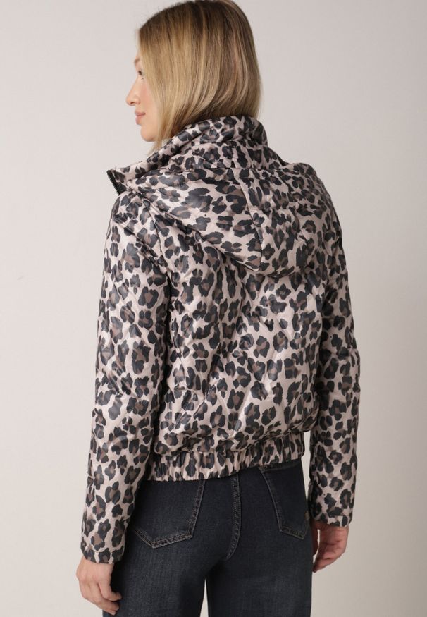 Born2be - Czarno-Różowa Kurtka Przejściowa w Panterkę z Odpinanym Kapturem Antolea. Kolor: różowy. Materiał: jeans, poliester. Wzór: motyw zwierzęcy. Styl: klasyczny