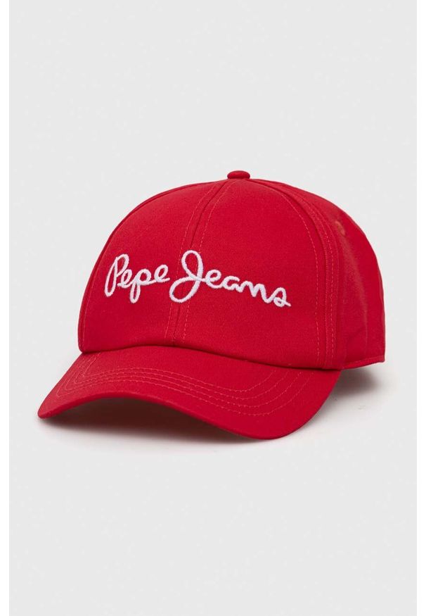 Pepe Jeans czapka z daszkiem bawełniana Wally kolor czerwony z aplikacją. Kolor: czerwony. Materiał: bawełna. Wzór: aplikacja