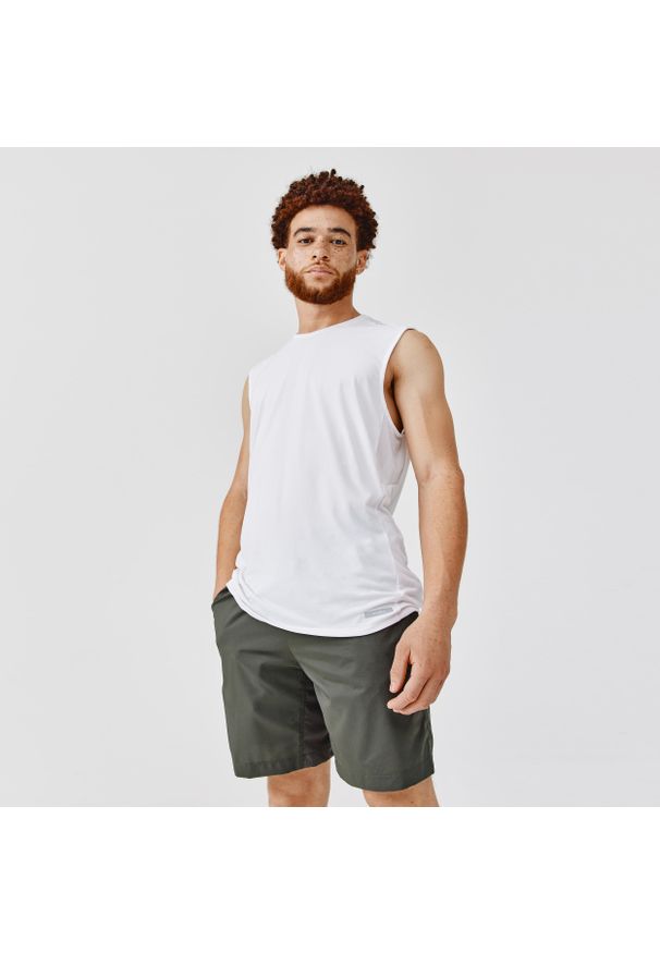 KALENJI - Koszulka do biegania bez rękawów męska Kalenji Dry+. Kolor: biały. Materiał: elastan, materiał, poliester. Długość rękawa: bez rękawów