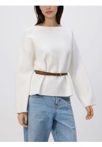 Reserved - Sweter z paskiem - złamana biel. Materiał: wełna, dzianina