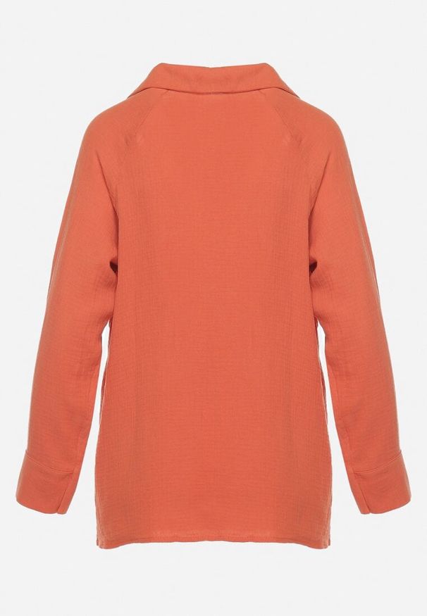 Born2be - Pomarańczowa Bawełniana Bluzka z Kołnierzykiem i Wiązaniem z Przodu Abilla. Kolor: pomarańczowy. Materiał: bawełna. Styl: elegancki, klasyczny